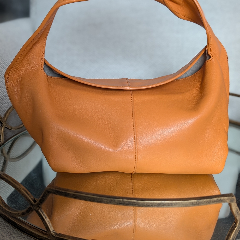 Massimo Dutti Orange Leather Hobo Bag